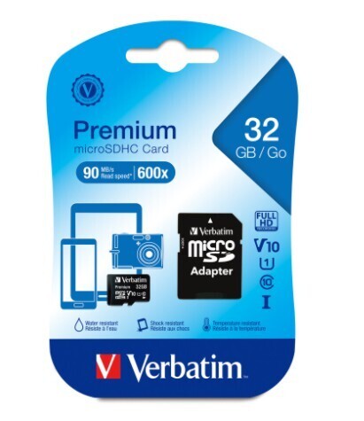 Verbatim Premium MicroSDHC SD Adapter And 32GB Card