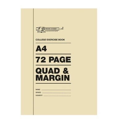 Freedom Stationery 72 Page College Book A4 Quad &amp; Margin