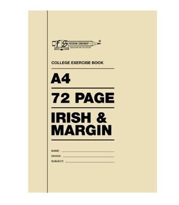 Freedom Stationery 72 Page College Book A4 Irish &amp; Margin