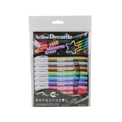 Artline Decorite 10 Metallic Markers + Magnetic Sheet