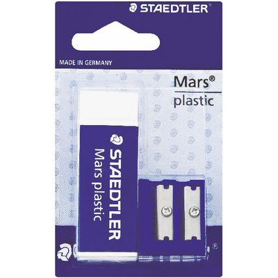 Staedtler Mars Plastic Eraser + Plastic Double Hole Sharpener