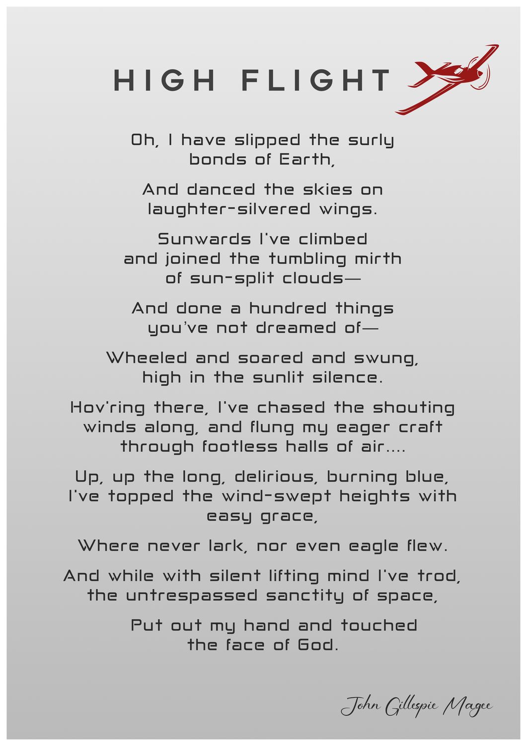 KittiHawk HIGH FLIGHT A4 Poster with verse