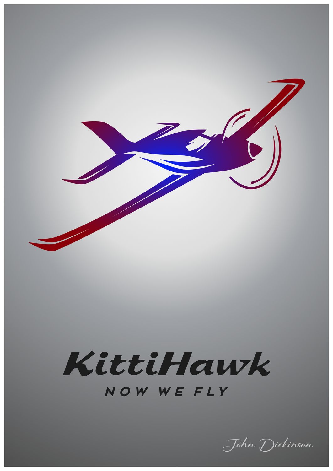 KittiHawk NOW WE FLY A4 Poster red and blue gradient