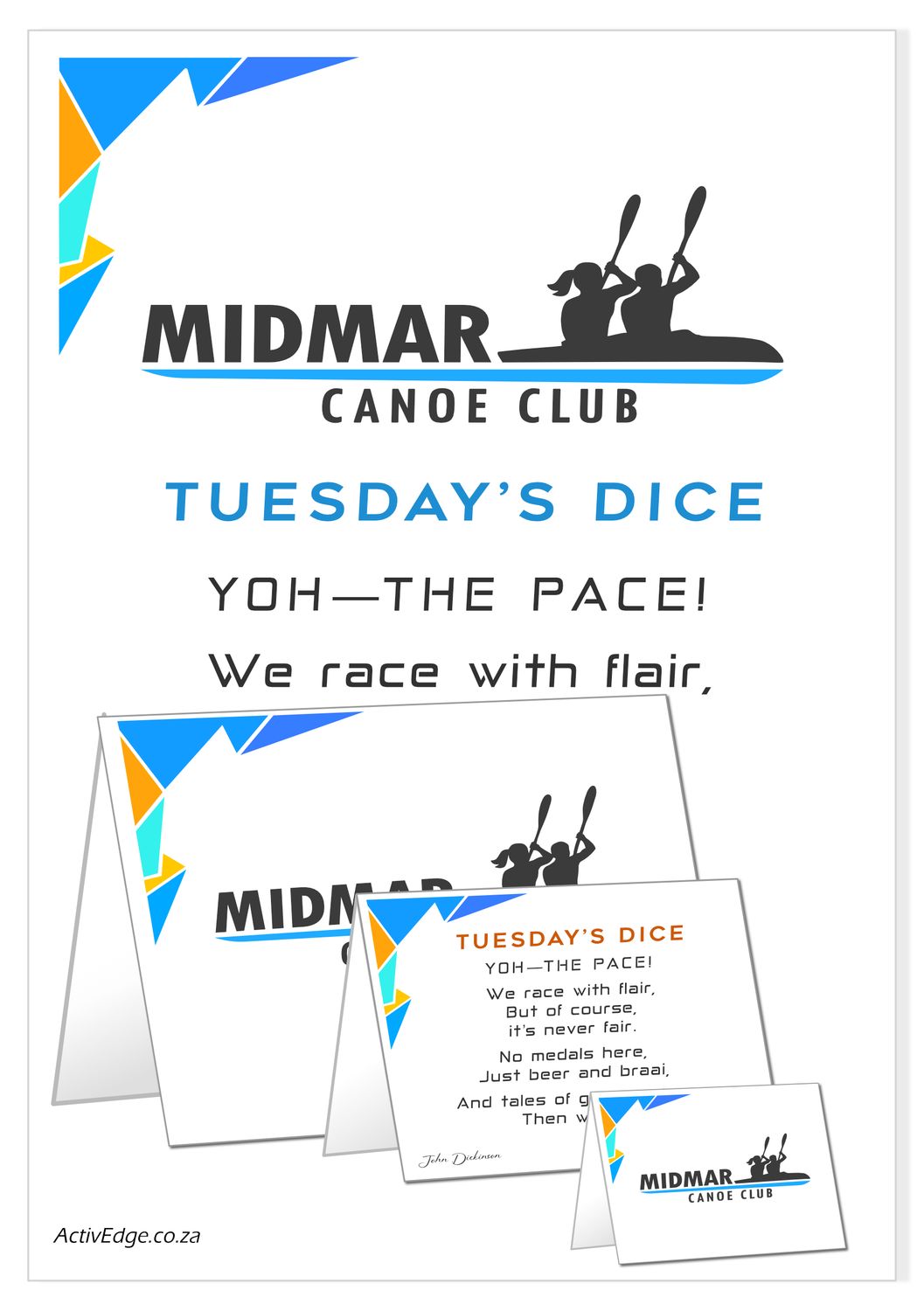 Midmar Canoe Club TUESDAY&#39;S DICE A4 Poster and Cards for download and print