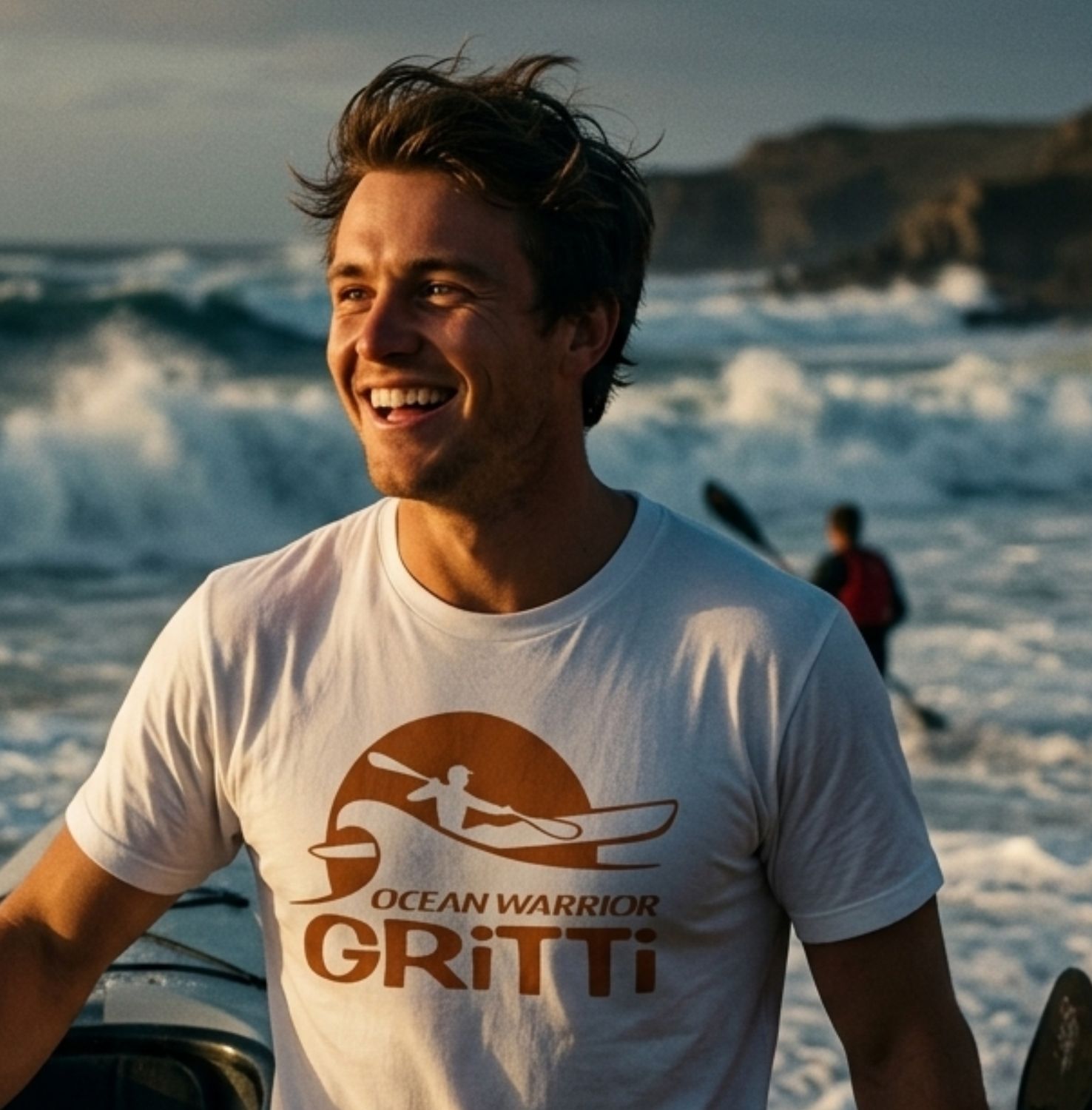 White T-shirts with chest logo colour variation