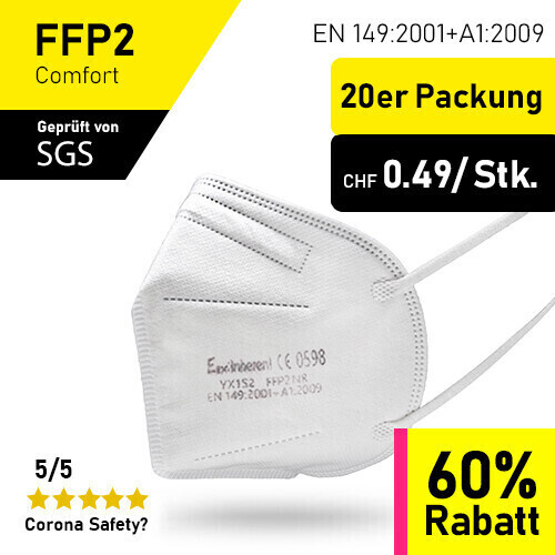 FFP2 Maske Weiss - 20er Packung / SGS Geprüft & CE 0598