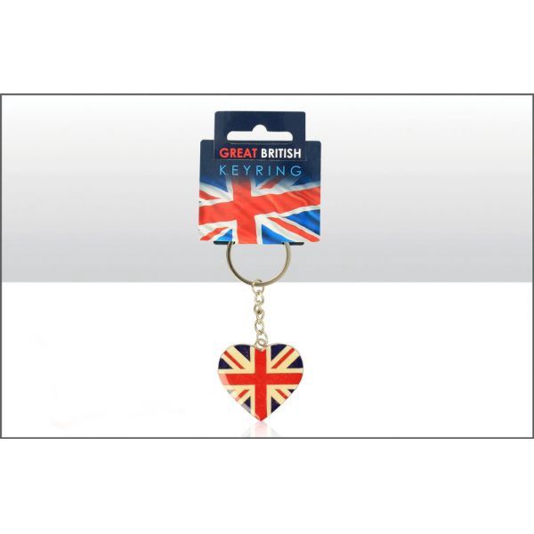 Union Jack Metal Heart Keyring