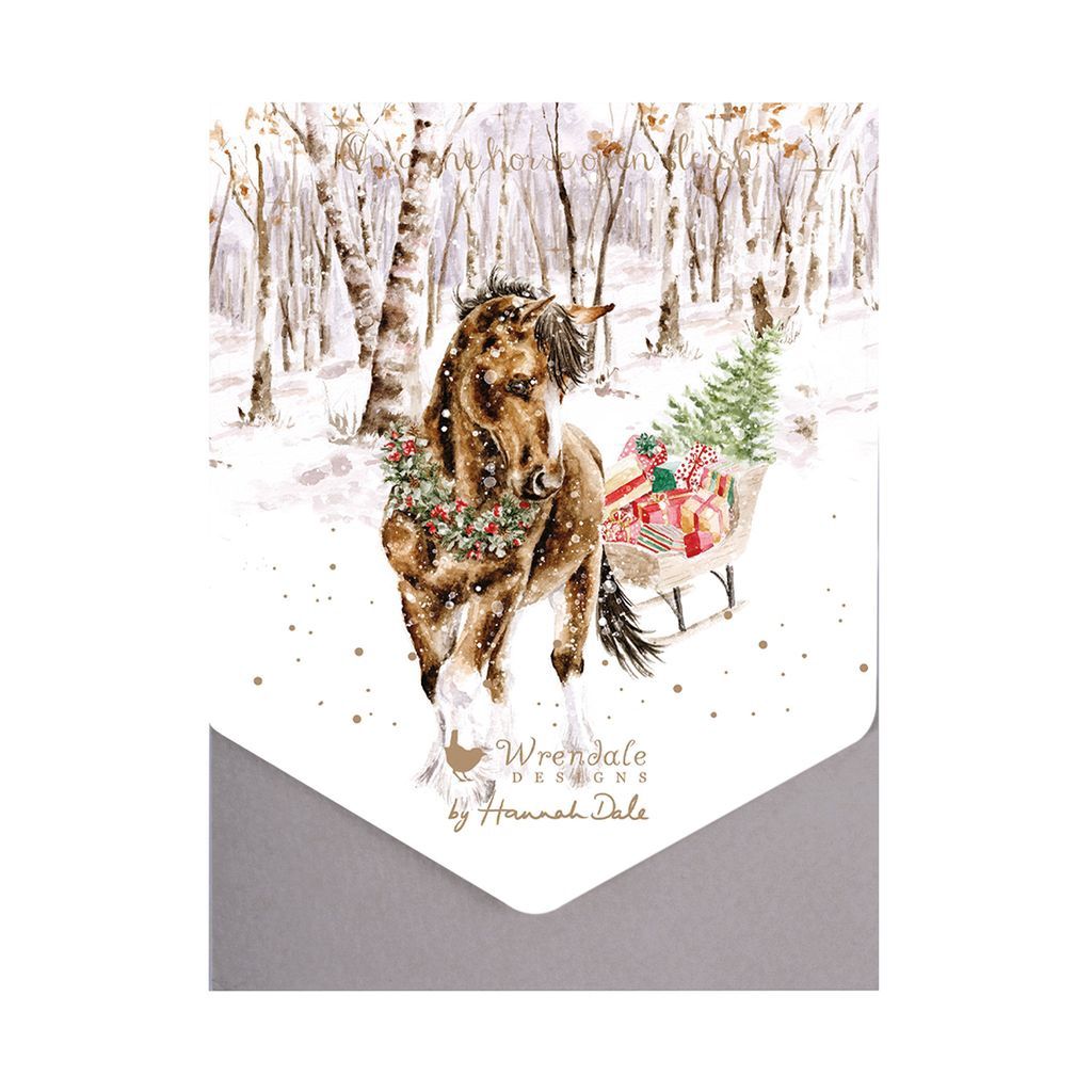 Wrendale Christmas Card pack of 6, Design: Snowy Sleigh Ride