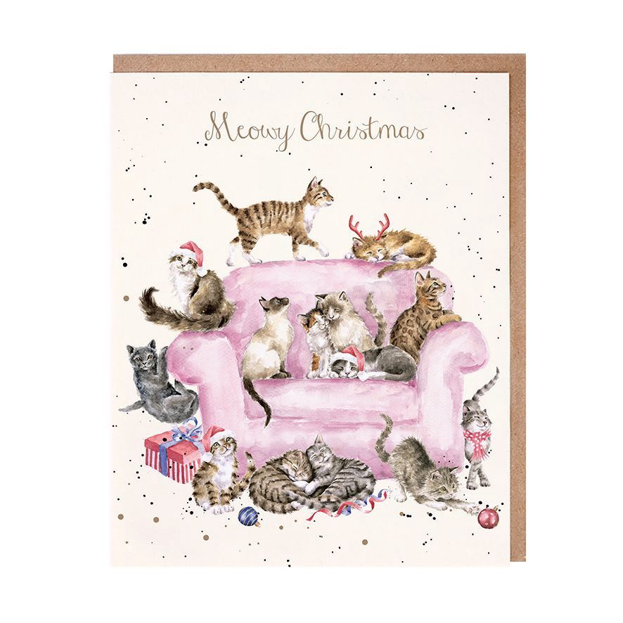 Wrendale Single Christmas Card, Design: Meowy Christmas