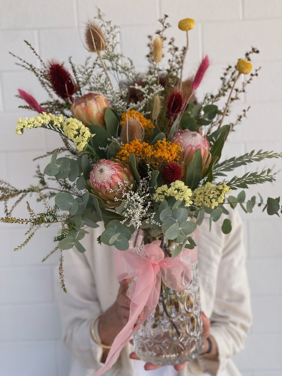? 'LOVE YOU MUM'  long lasting native flowers and foliage in a beautiful glass vessel/vase.  AVAILABLE WED 6.5.26 - SAT 9.5.26 ONLY ?