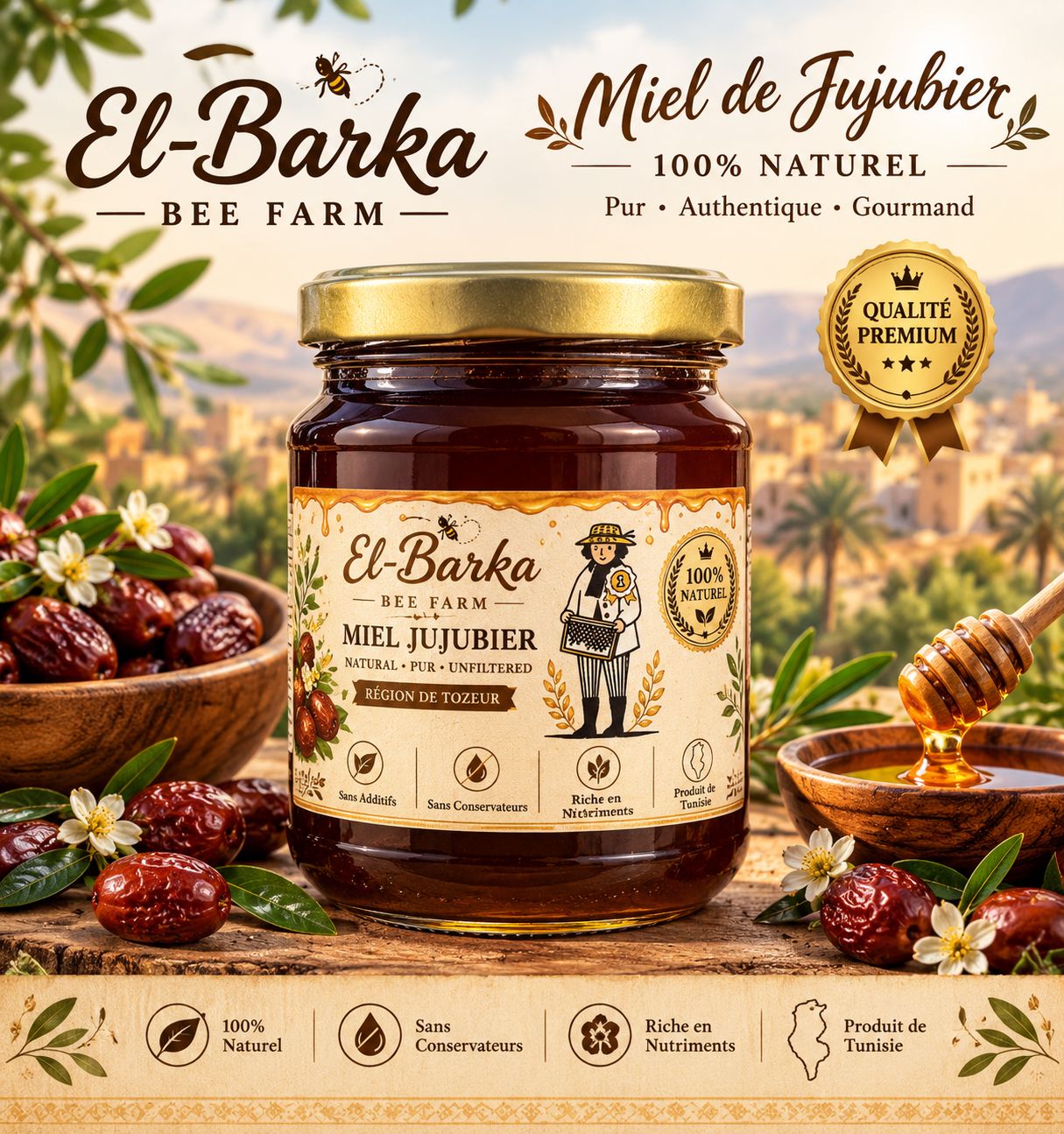 MIEL JUJUBIER BIO 100% Naturel ARTISANAL-250g-عسل السدر الطبيعي الحر