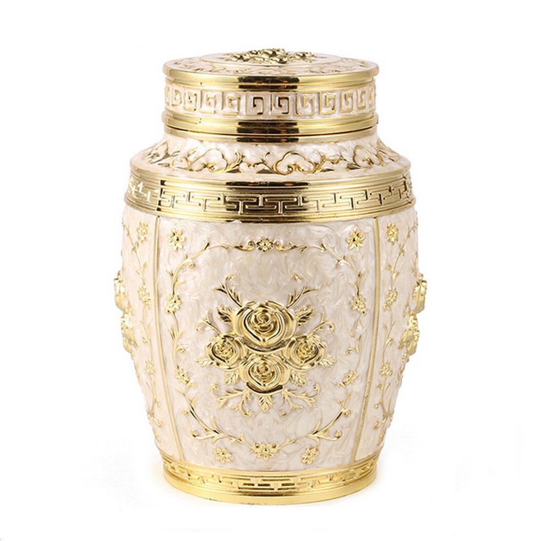 Verzierte Urne in den Farben weiß/gold 1200ml