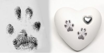 Handgefertige Urne mit Pfotenabdruck personalisierbar