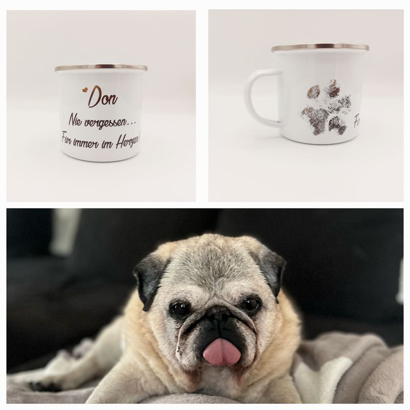 Emaille Tasse mit Pfotenabdruck Emaille Tasse mit Pfotenabdruck