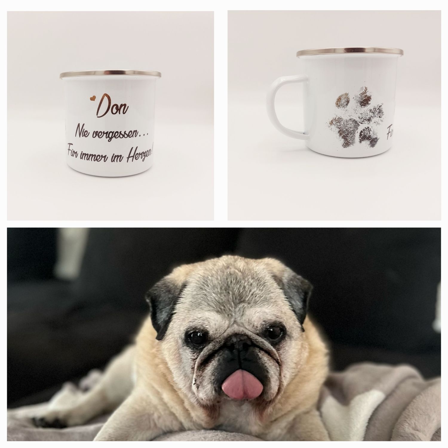 Emaille Tasse mit Pfotenabdruck