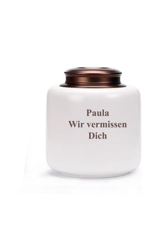 Keramikurne weiß / kupfer mit Beschriftung 2000ml Keramikurne weiß / kupfer mit Beschriftung 2000ml
