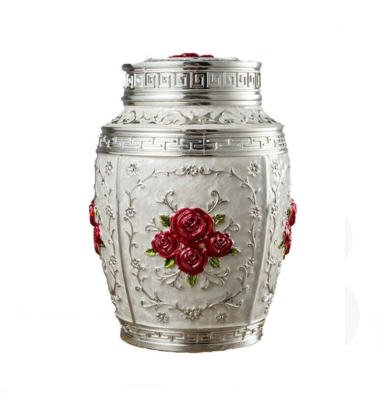 Verzierte Urne in den Farben silber/rot 1200ml