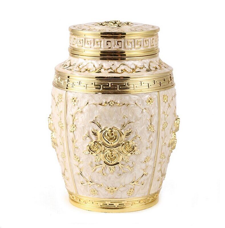 Verzierte Urne in den Farben weiß/gold 1200ml