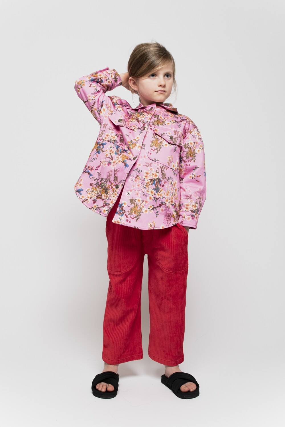 Amazing Pink Floral Padded Lined Shirt With Collar And Pockets