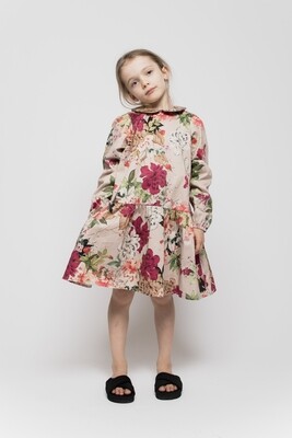 Amazing Nude Rose Floral Dress With Collar And Pockets