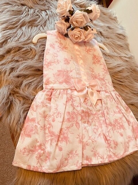 Condenseren Millimeter overzee Kinder Boutique Spanish Style Dusty Pink and White Drop waist Trim Bow  Dress with Bow