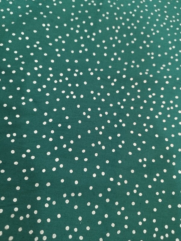 Tecido Verde com bolinhas douradas