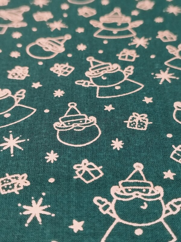 Tecido Natal verde c/ dourado;