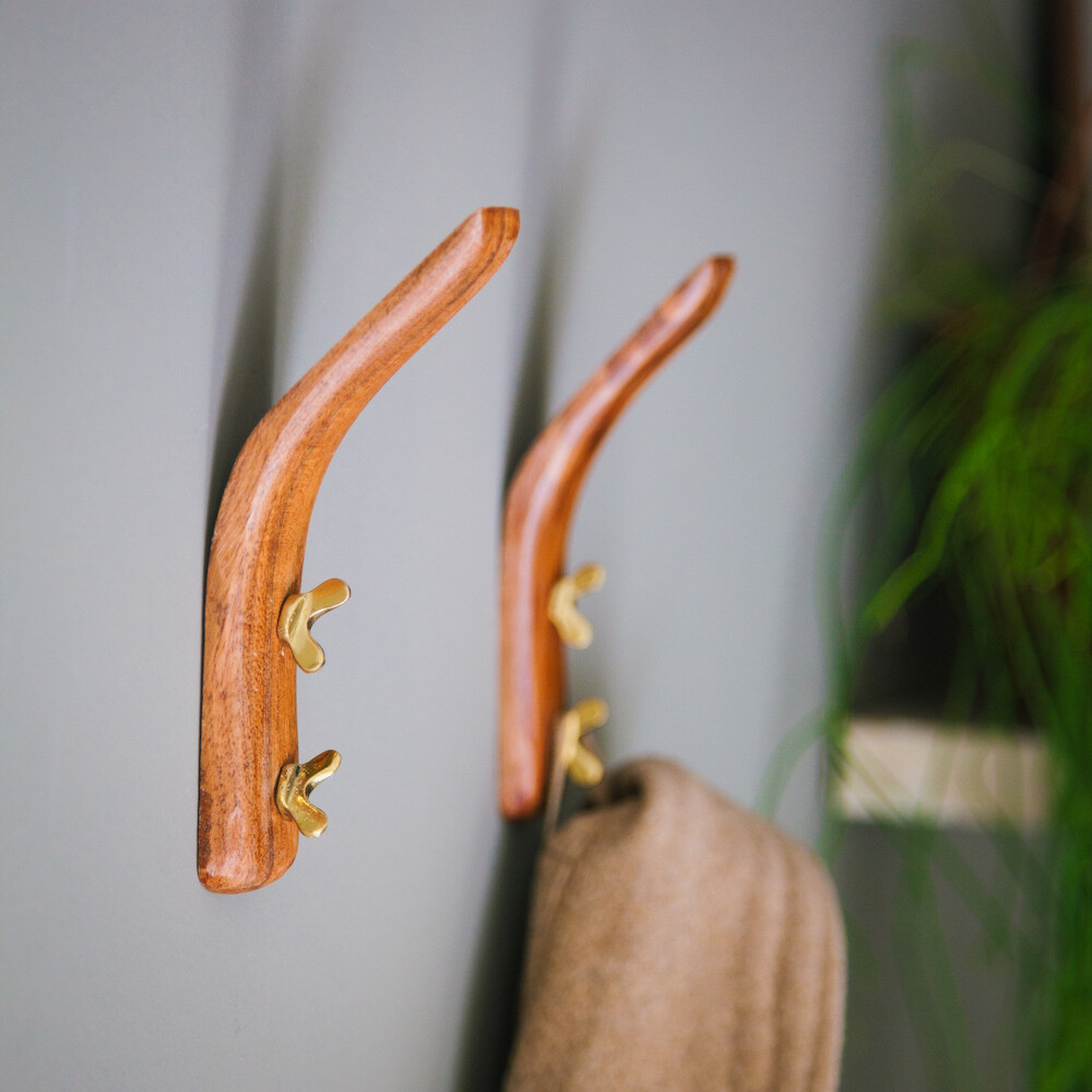 Kapstokhaak hout en messing
