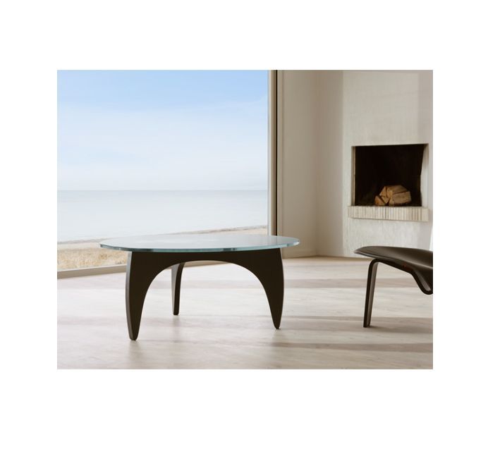 PK60 coffee table coloured Veneer base by Fritz Hansen.