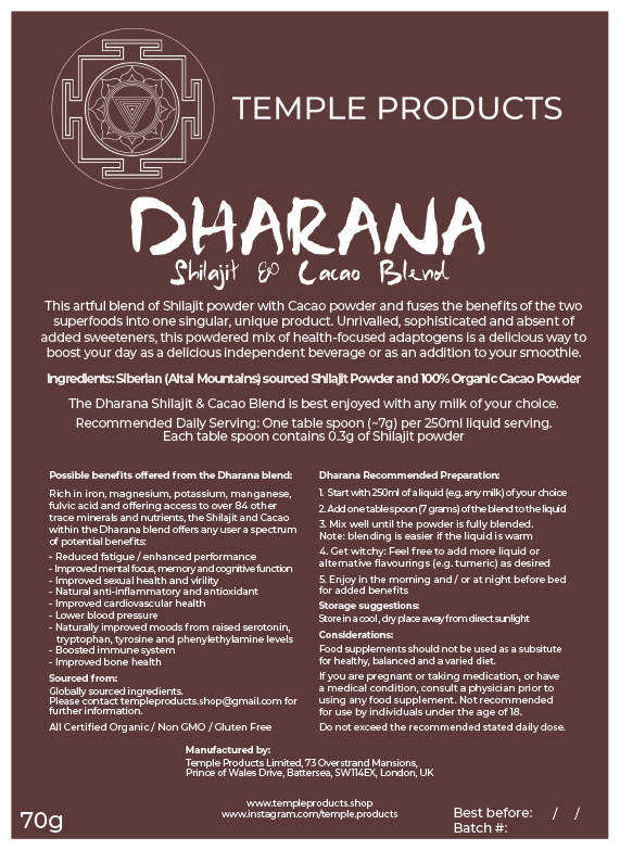 Temple Botanicals: Dharana - Shilajit &amp; Cacao Powder Blend