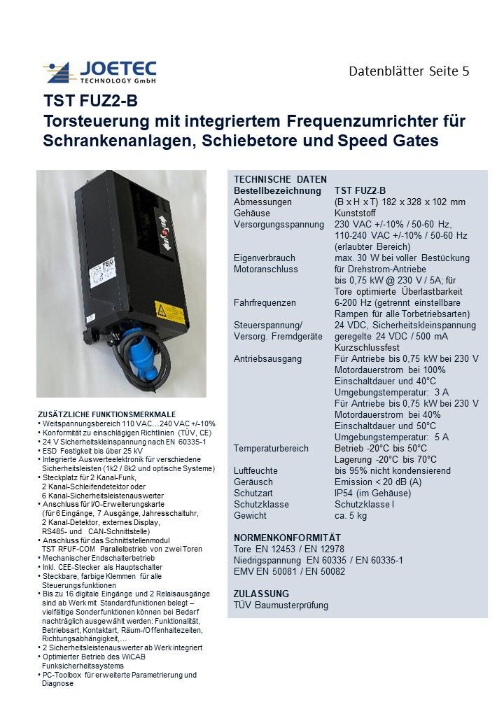 Torsteuerung TST FUZ2-B (Pmax 0,75kW/5A)