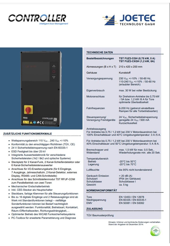 Torsteuerung TST FUZ2-CXGH (Pmax 1,2kW/8A)