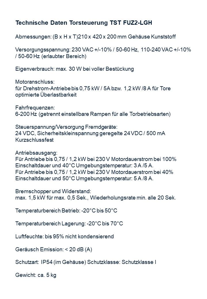 Torsteuerung TST FUZ2-LGH (Pmax 0,75kW/5A)