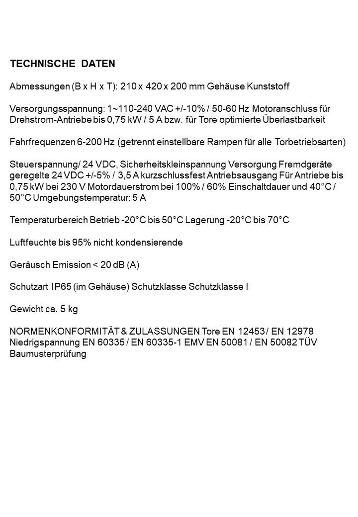 Torsteuerungsplatine TST FUF2-APR (Pmax 0,75kW/5A