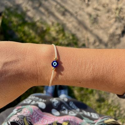 Pulsera Ojo Turco Hilo Crema