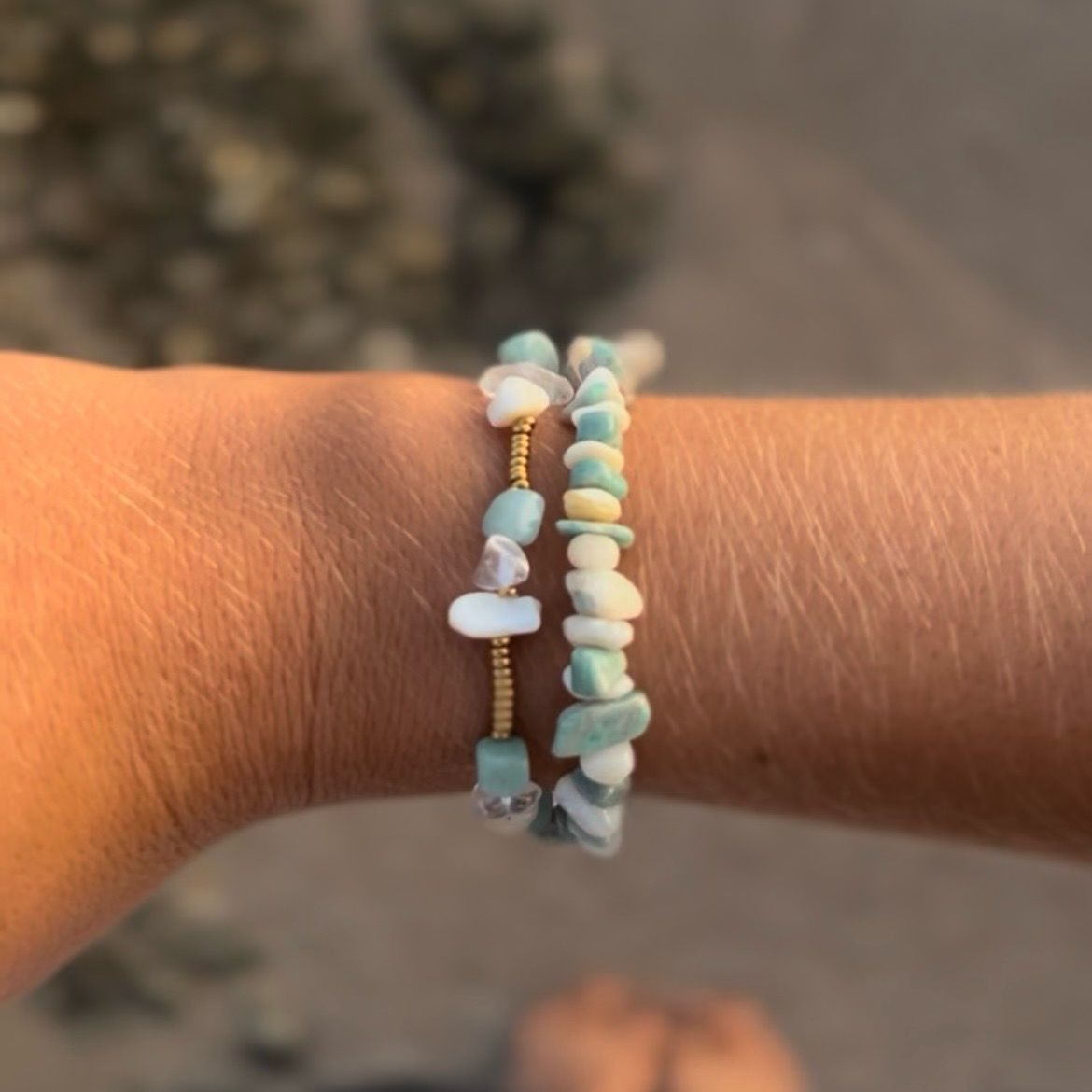 SET pulsera Lumi + pulsera Praia amazonita