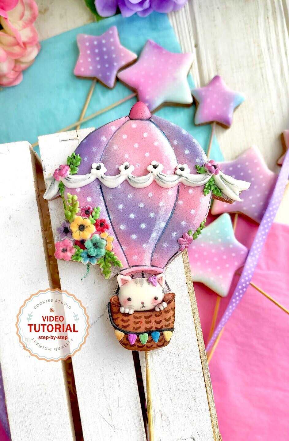 Balloon Kitten - cookie decorating class. Step-by-step video tutorial