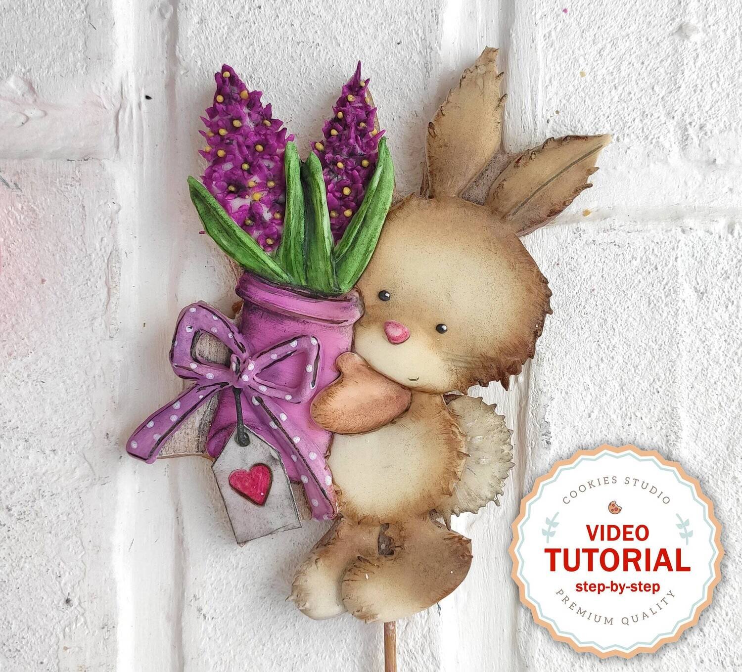 Lavender Bunny - Cookie decorating class. Step-by-step video tutorial