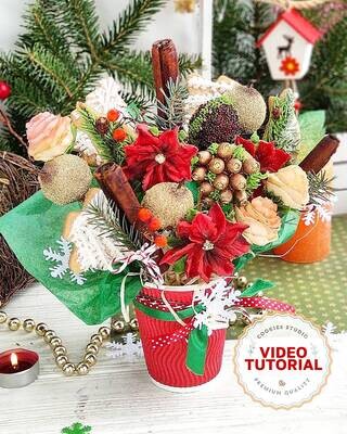 Christmas Flowers cookie class. Bouquet #2. Step-by-step video tutorial
