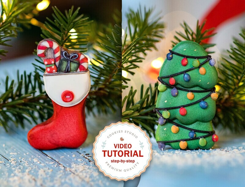 Cookie class 2 in 1 - Christmas Stocking and Xmas Tree - Step-by-step video tutorial