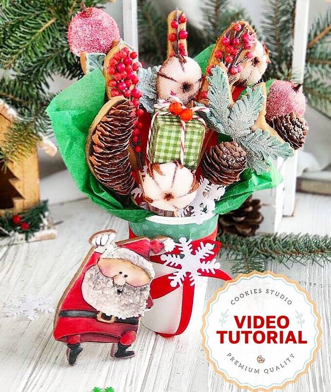 Christmas Flowers cookie decorating class. Bouquet #1. Step-by-step video tutorial