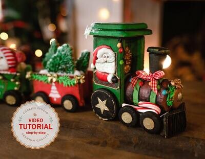 Christmas Train 3D. Cookie decorating class. Step-by-step video tutorials with templates