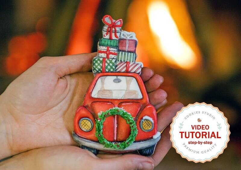 Cookie class - Santa's car. Step-by-step video tutorial