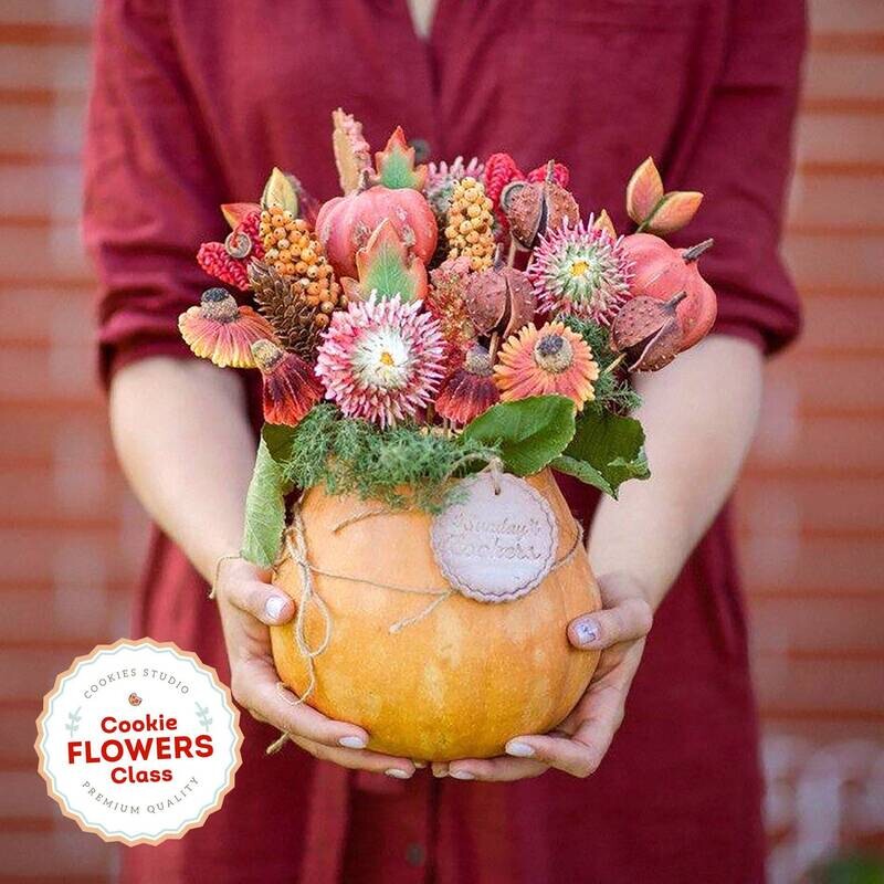 Autumn flowers cookie decorating class. Step-by-step video tutorials