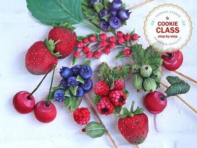 Cookie class - Berries. Step-by-step video tutorial with templates