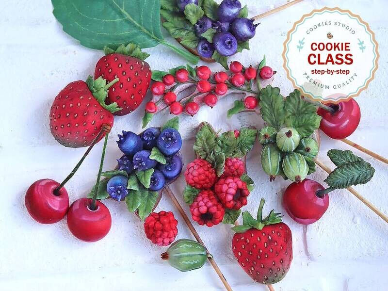 Cookie class - Berries. Step-by-step video tutorial with templates