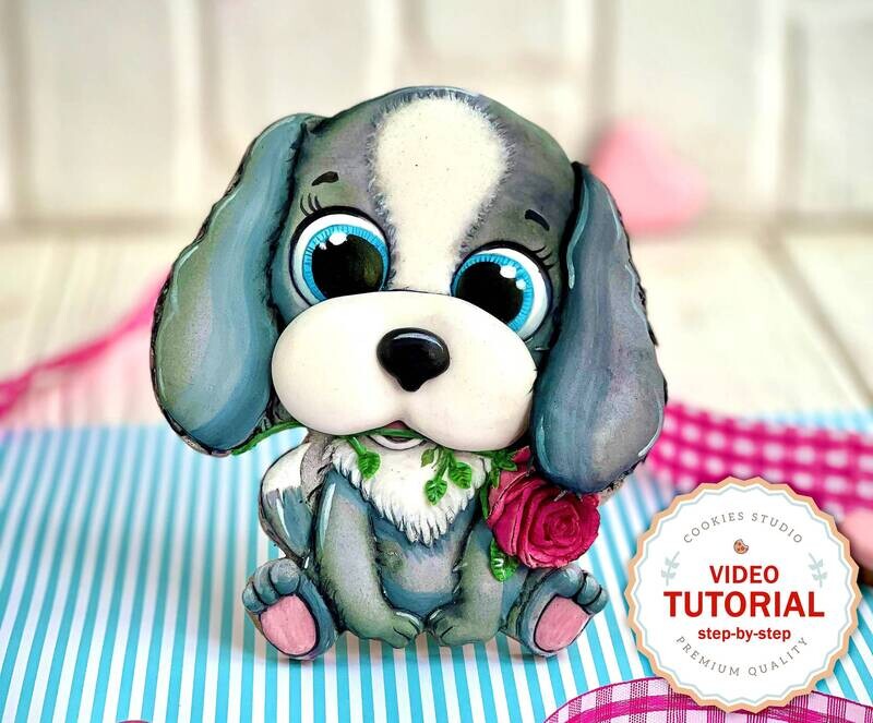 Cookie decorating class - Puppy with a rose. Step-by-step video tutorial