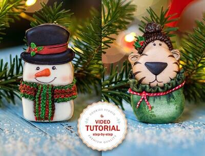 Cookie class 2 in 1 - Snowman and Tiger - Step-by-step video tutorial