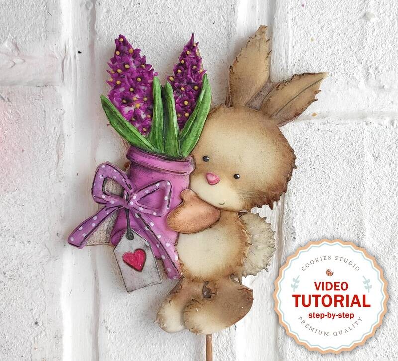 Lavender Bunny - Cookie decorating class. Step-by-step video tutorial