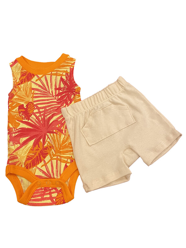 Two Piece Set | Aloha Palm Trees & Shorts | Size: 3 Months